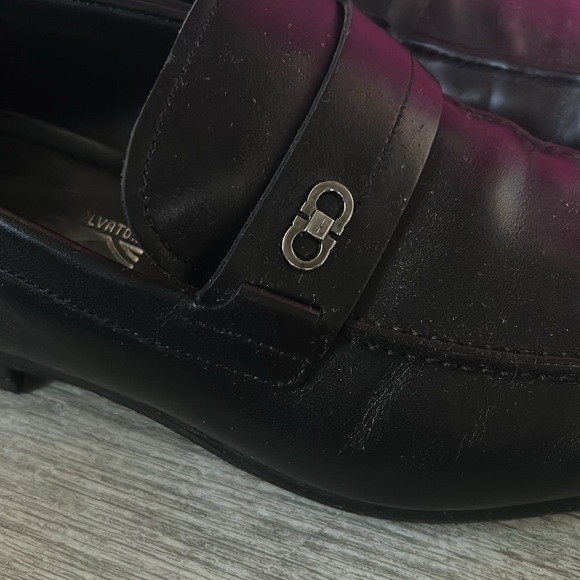 Salvatore Ferragamo mens Dress Slip On Loafers black w/ Silver logo 8 (wide) - Picture 7 of 10